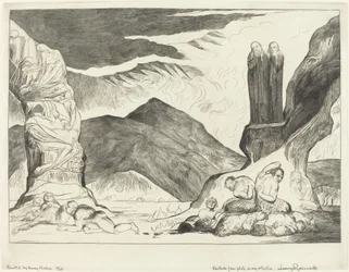 Der Kreis der Fälscher; Dante und Virgil halten sich wegen des Gestanks die Nasen zu