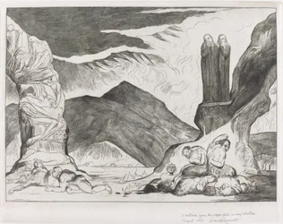 Der Kreis der Fälscher; Dante und Virgil halten sich wegen des Gestanks die Nasen zu