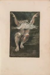 Das erste Buch Urizen, Tafel 7 (Ein nackter Mann mit einem schwebenden weißen Bart, der scheint, als würde er in tiefem Wasser aufsteigen) 1794