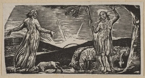 Thenot ermahnt Colinet, aus Thorntons Pastoralen von Virgil, 1821