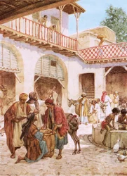 Josephs Brüder im Gasthaus. Das Geld eines jeden Mannes in seinem Sack