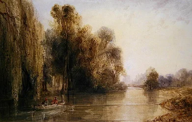 Figuren rudern auf einem französischen Fluss