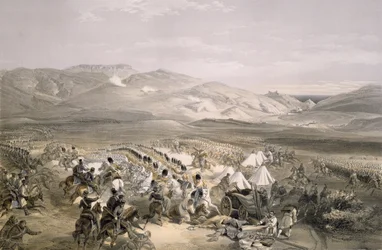 Angriff der schweren Kavalleriebrigade in der Schlacht von Balaklawa am 25. Oktober 1854, graviert von E. Walker, veröffentlicht 1855