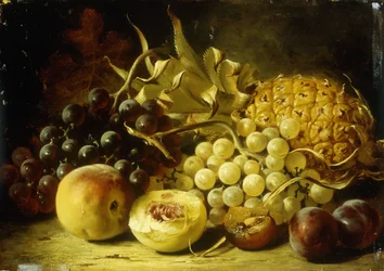 Stillleben mit Trauben, Pfirsichen, Pflaumen und einer Ananas, 1861