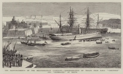 Die Verstärkungen der Mittelmeergarnisonen, Ausschiffung der Truppen von HMS Crocodile und Euphrates in Malta