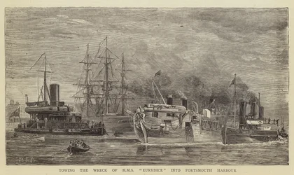 Abschleppen des Wracks der HMS Eurydice in den Hafen von Portsmouth