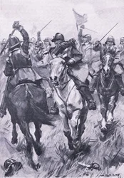 Der Kavalleriekonflikt bei Dunbar, 3. September 1650, Illustration aus British Battles on Land and Sea, 1915