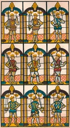Bemaltes Fenster - Zwei sächsische Earls von Mercia und sieben normannische Earls von Chester, 1808