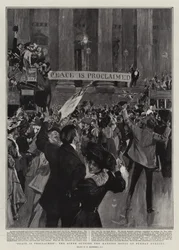 Der Frieden wird verkündet, die Szene vor dem Mansion House am Sonntagabend