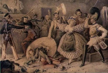 Eine Schlägerei in einem Gasthaus, ca. 1830