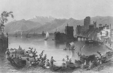 Hafen von Beirut, das antike Berothai, graviert von J. Appleton