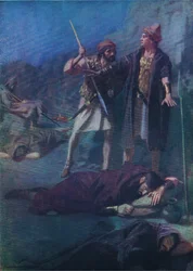 David verschont Saul, aus Das Bibelbilderbuch, veröffentlicht von Thomas Nelson, ca. 1950