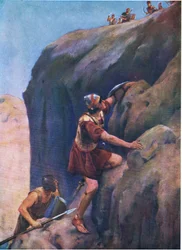 Jonathan und sein Waffenträger, aus Das Bibelbilderbuch, veröffentlicht von Thomas Nelson, ca. 1950