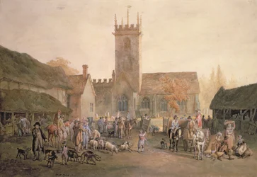 Schweinemarkt im Hof des Fountain Inn, Bedford, 1806