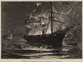 Zerstörung durch Feuer des ägyptischen Dampfers Latif im Roten Meer