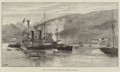 HMS Howe wird in den Hafen von Ferrol geschleppt