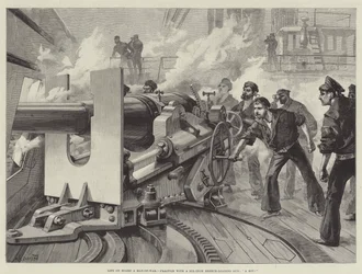 Leben an Bord eines Kriegsschiffs, Übung mit einer Sechs-Zoll-Hinterladerkanone, Ein Treffer!