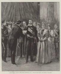 Eröffnung der Internationalen Ausstellung in Antwerpen, 5. Mai, Graf de Pret liest die Ansprache an den König