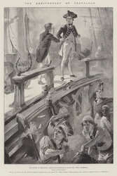 Der Jahrestag von Trafalgar, die Schlacht von Trafalgar, Admiral Collingwood an Bord der Royal Sovereign