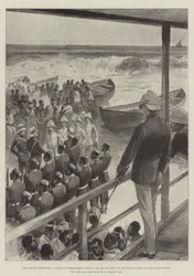 Die Ashanti-Expedition, Landung von Konteradmiral Rawson und seine Begrüßung durch Sir Francis Scott am Cape Coast Castle