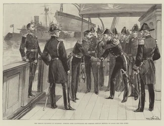 Das französische Geschwader in Spithead, Admiral Lord Clanwilliam und Admiral Gervais treffen sich an Bord der Fire Queen
