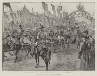 Das neu verheiratete Kronprinzenpaar von Rumänien bei der Ankunft am Königspalast in Bukarest