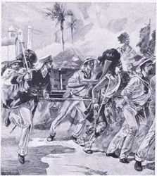 Die Marinebrigade von HMS Shannon in Lucknow, November 1857, Illustration aus British Battles on Land and Sea, 1915