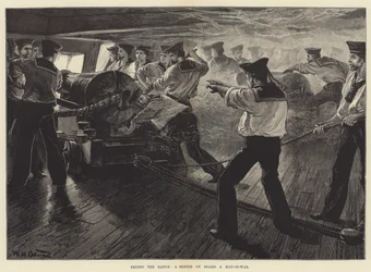 Reichweitenversuch, eine Skizze an Bord eines Kriegsschiffs