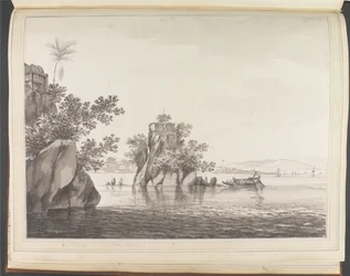 Ansicht eines isolierten Felsens im Ganges bei Jangerah [Jahangira]