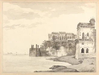 Ansicht der Ruinen eines Palastes in Ghazipur am Ganges