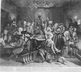 Der Lebensweg eines Wüstlings, Platte 6, Szene in einem Spielhaus