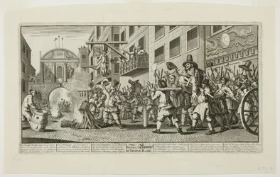 Verbrennung der Rümpfe am Temple Bar, Tafel elf aus Hudibras