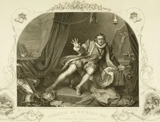 David Garrick als Richard III, Akt V Szene 3, im Stück von William Shakespeare, graviert von Portbury