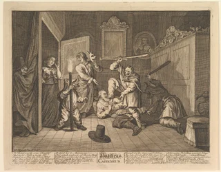Hudibras katechisiert Zwölf große Illustrationen für Samuel Butlers Hudibras, Platte 9, 1725-68
