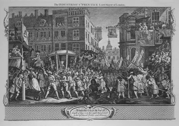 Der fleißige Lehrling, Lord-Mayor von London - Platte 12 aus Fleiß und Müßiggang, 1747