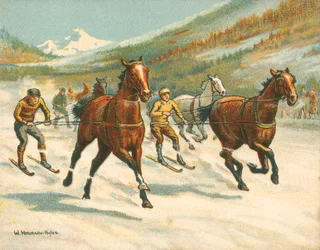 Historische und moderne Rennen, Skijöring (Chromolithografie)