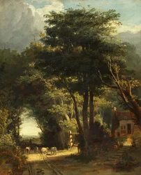 Landschaft mit der Kirche von Frenchay in der Ferne