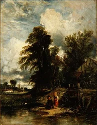 Mühlenteich mit angelnden Kindern