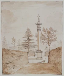 Chiswick, Ansicht der dorischen Säule mit Venus de Medici-Statue und ein Blick auf die Seite des Hirschhauses