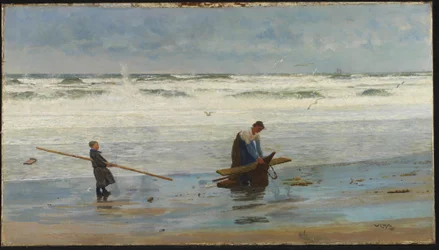 Sammeln von Treibholz, Holland, 1877