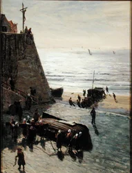 Das Hochziehen des Fischerbootes