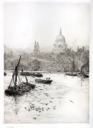 Schiffe und Möwen unterhalb von St. Pauls