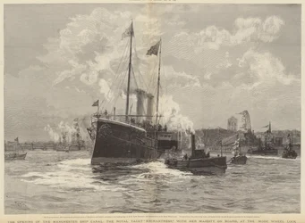 Die Eröffnung des Manchester Ship Canal, die königliche Yacht Enchantress mit Ihrer Majestät an Bord, an der Mode Wheel Lock