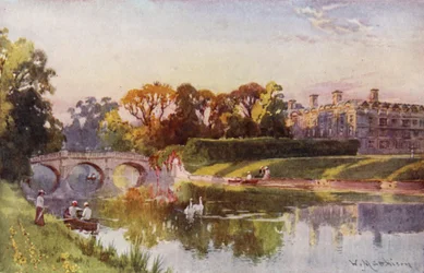 Clare College und Brücke von der Cam, Herbstabend