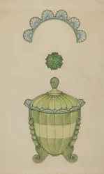 Gedeckte Glasschale für Zucker, 1936