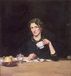 Eine Dame beim Frühstück