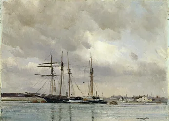 Boote im Hafen, Beladen von China-Tonerde, ca. 1900