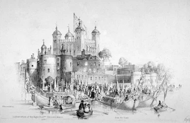 Lord Mayor Thomas Johnson und sein Gefolge beim Einsteigen vom Tower of London