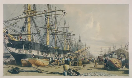 Blick auf die West India Docks von Südosten, 1840