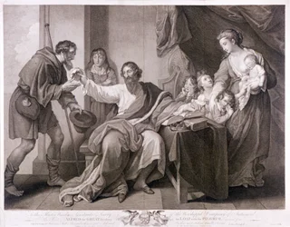 Alfred der Große teilt sein Brot mit dem Pilger, 1782